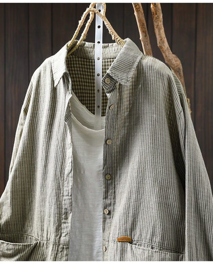 Pure Cotton Striped Shirt With Dual Front Pockets