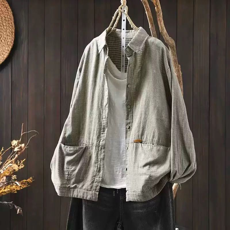 Pure Cotton Striped Shirt With Dual Front Pockets
