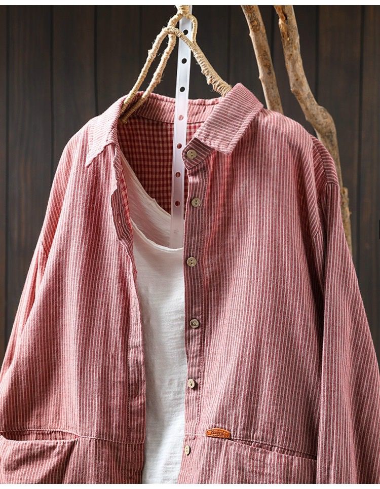 Pure Cotton Striped Shirt With Dual Front Pockets