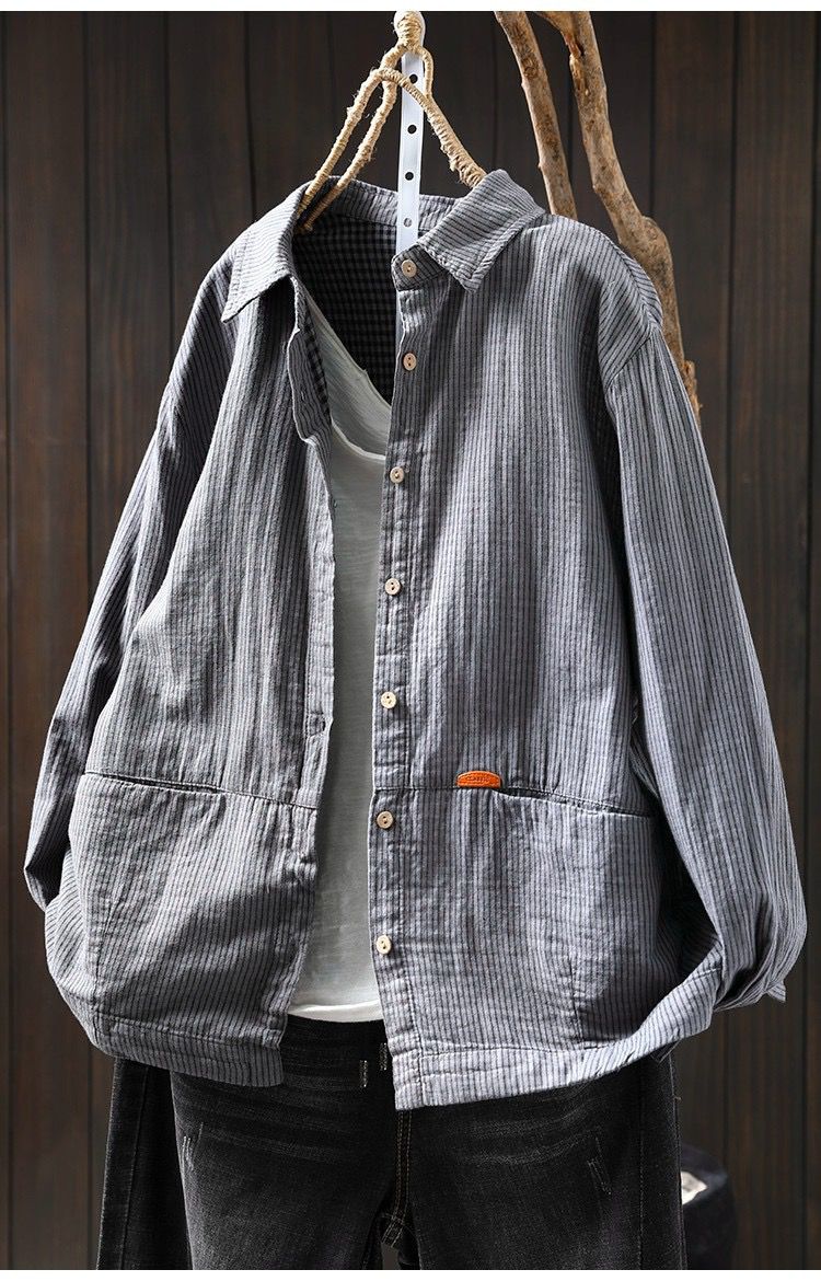 Pure Cotton Striped Shirt With Dual Front Pockets