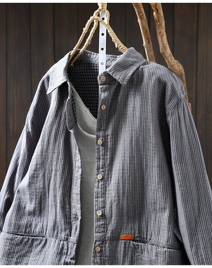 Pure Cotton Striped Shirt With Dual Front Pockets