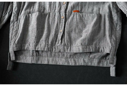 Pure Cotton Striped Shirt With Dual Front Pockets