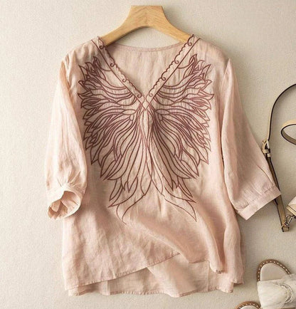 Stylish Pure Cotton V-Neck Embellished Embroidered Top