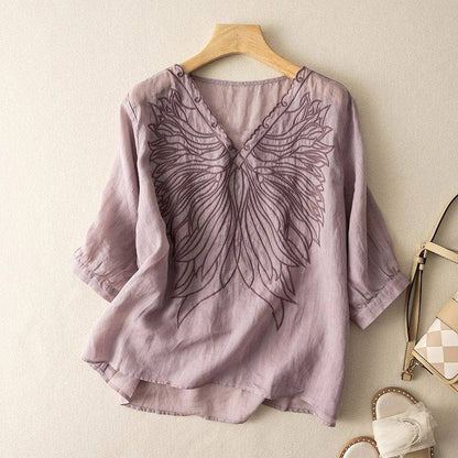 Stylish Pure Cotton V-Neck Embellished Embroidered Top