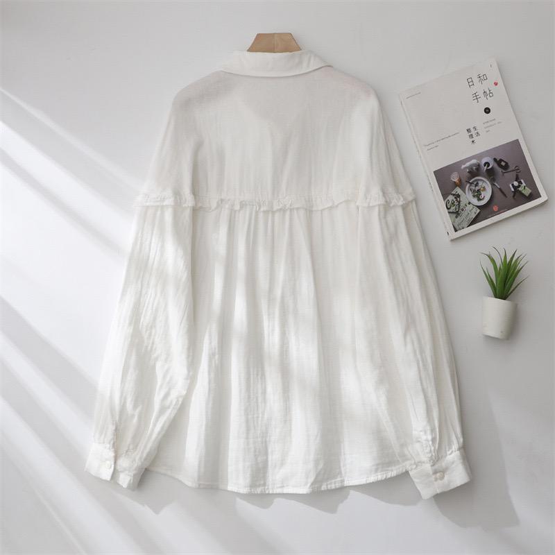 Down Shoulder Cotton Ruffle Loose Fit Shirt