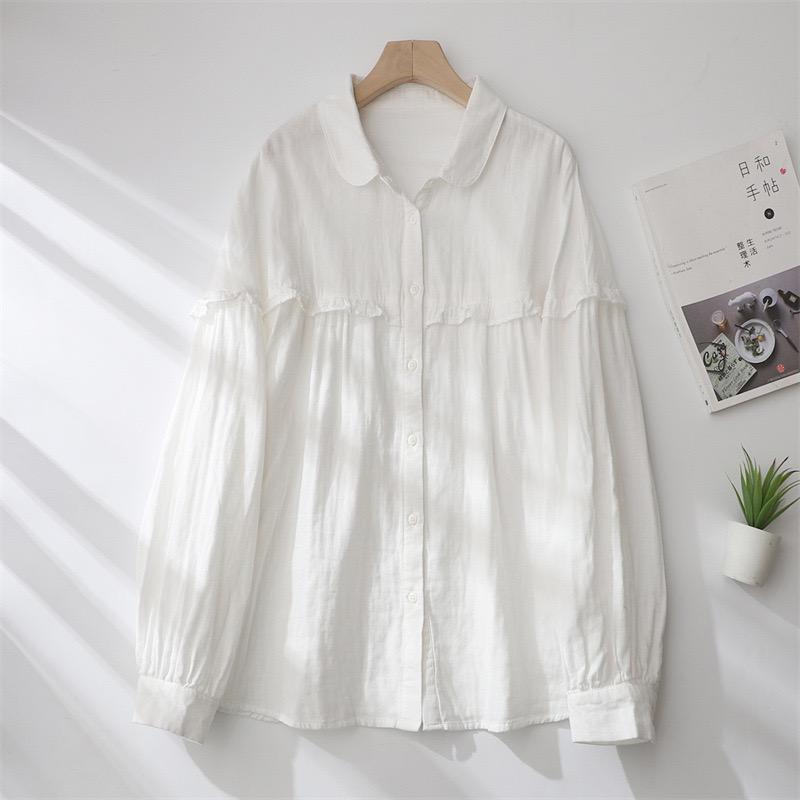 Down Shoulder Cotton Ruffle Loose Fit Shirt