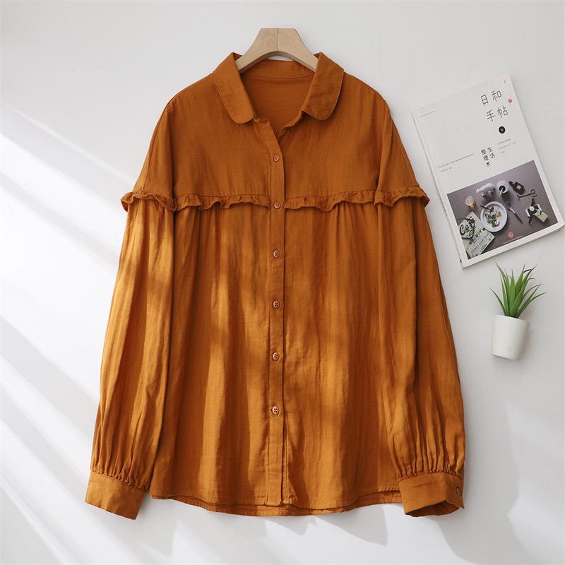 Down Shoulder Cotton Ruffle Loose Fit Shirt